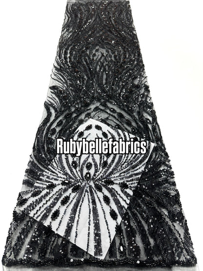 Arquise Crystal Beads Lace Fabric