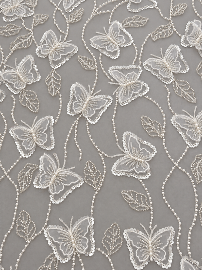 Butterfly 3D High Quality Fabric - White