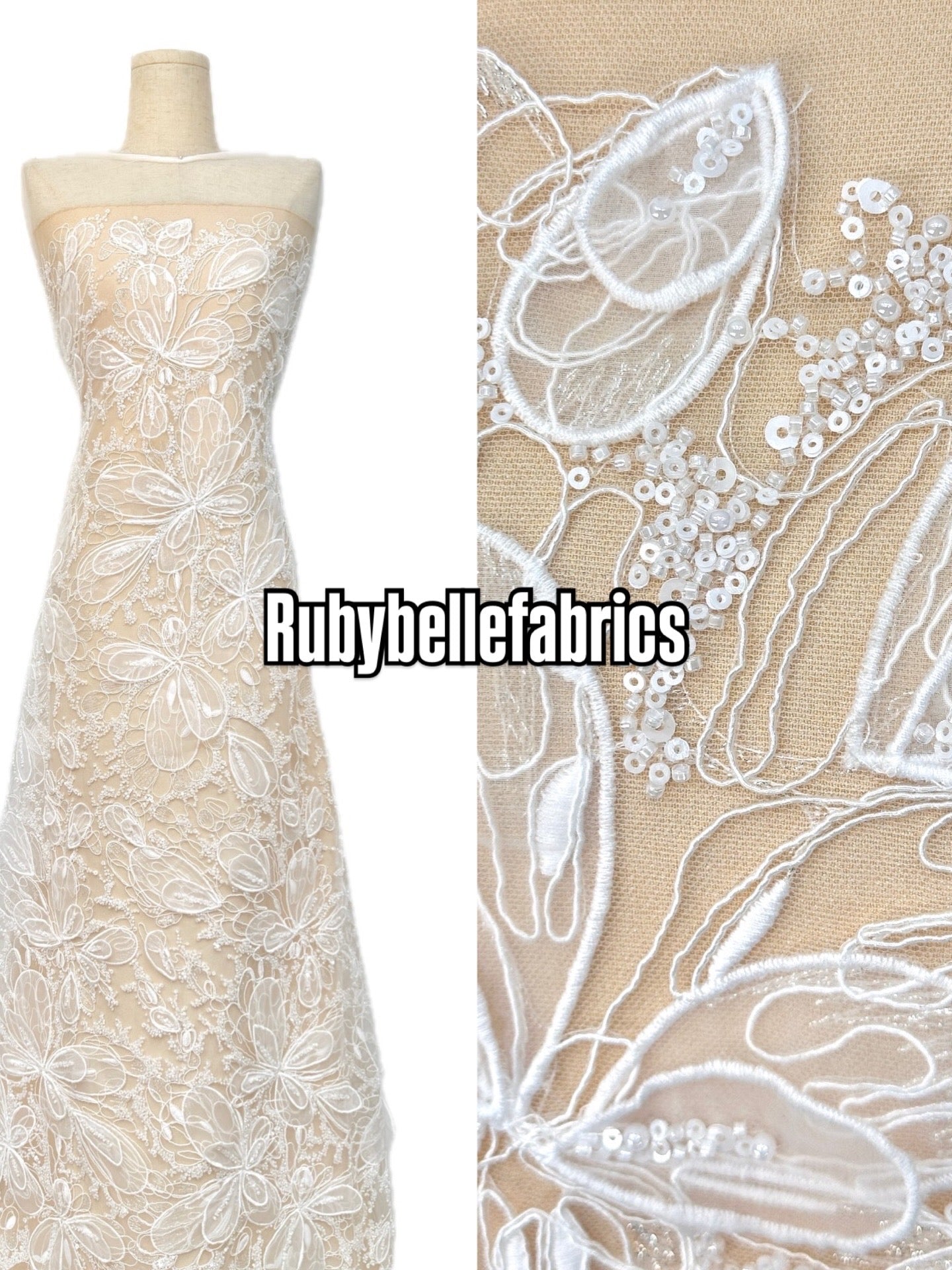 Romain Luxury Deluxe 3D Organza Floral Appliqués Fabric
