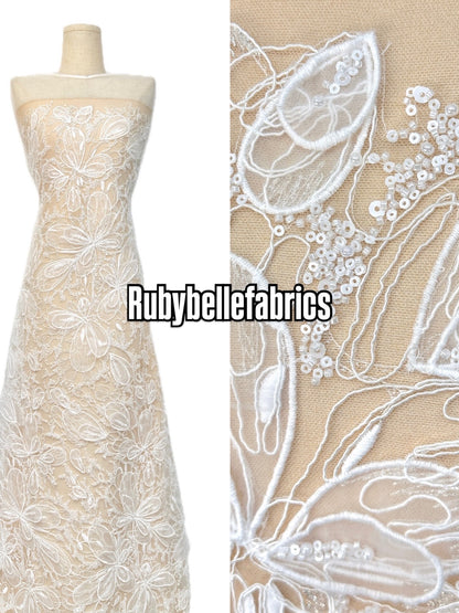 Romain Luxury Deluxe 3D Organza Floral Appliqués Fabric