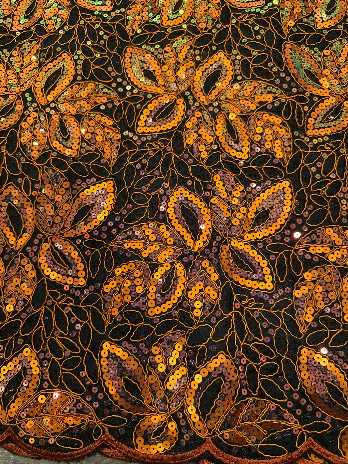 Opoly Sparkling Sequin Organza Fabric - Orange/Black