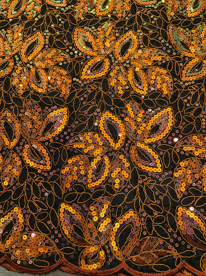 Opoly Sparkling Sequin Organza Fabric - Orange/Black
