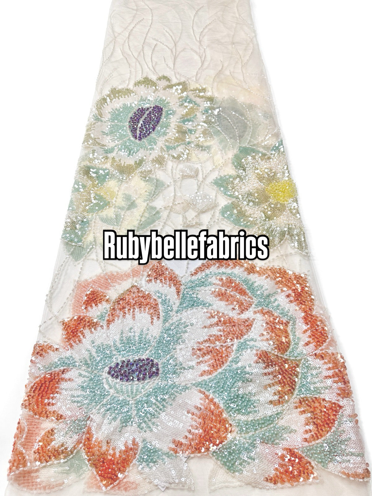 Enat Beaded Petal Sequin Lace Fabric
