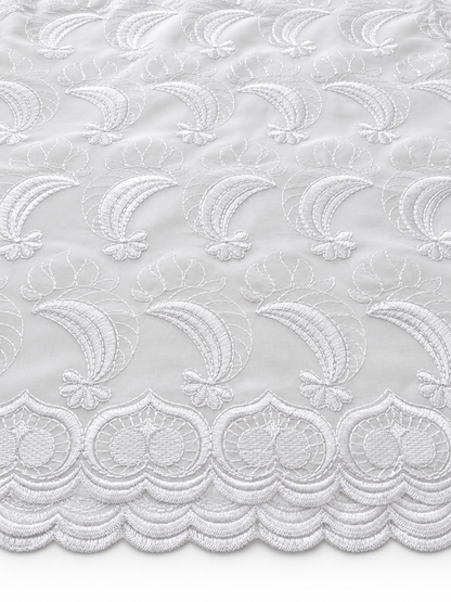 White Embroidered Voile Lace Fabric