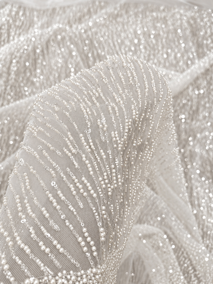 Penh Beaded Edge Fabric - White