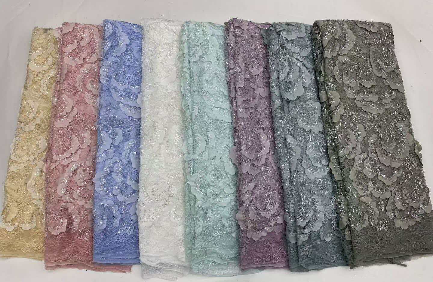 Tross 3D Floral Sequin beaded Net Fabric