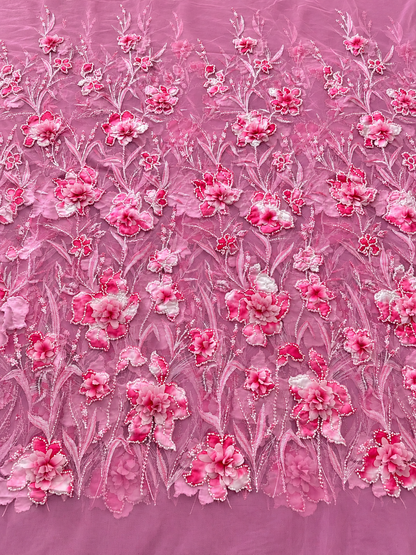 Hixy Floral 3D Fabric - Pink
