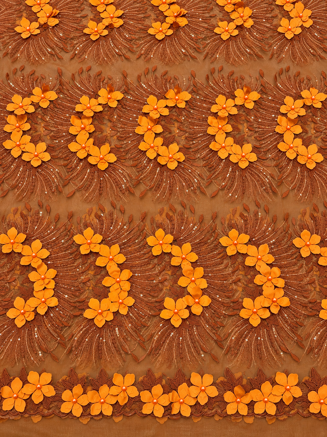 Ility 3D Floral Tulle Fabric - Burnt Orange