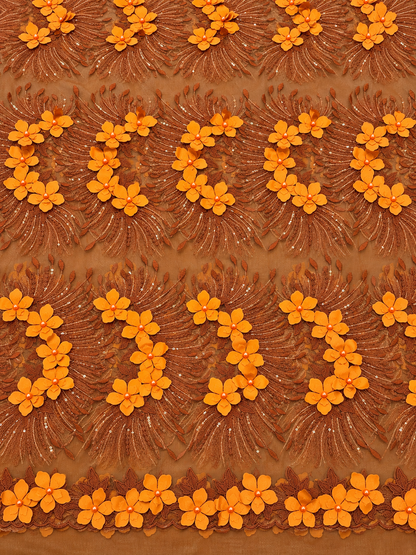Ility 3D Floral Tulle Fabric - Burnt Orange