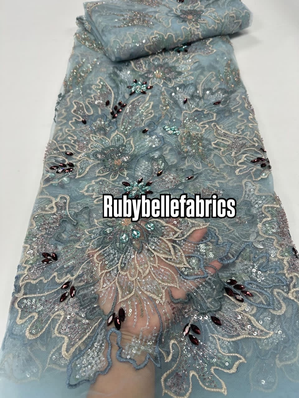 Arrods Luxury Crystal Stone Lace Fabric