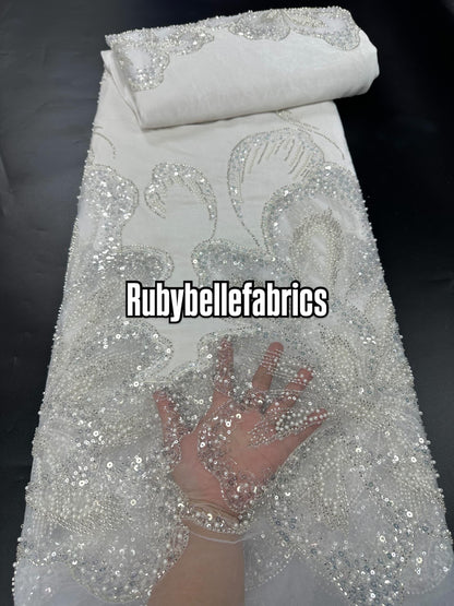 Ork Beaded Velvet Floral Fabric