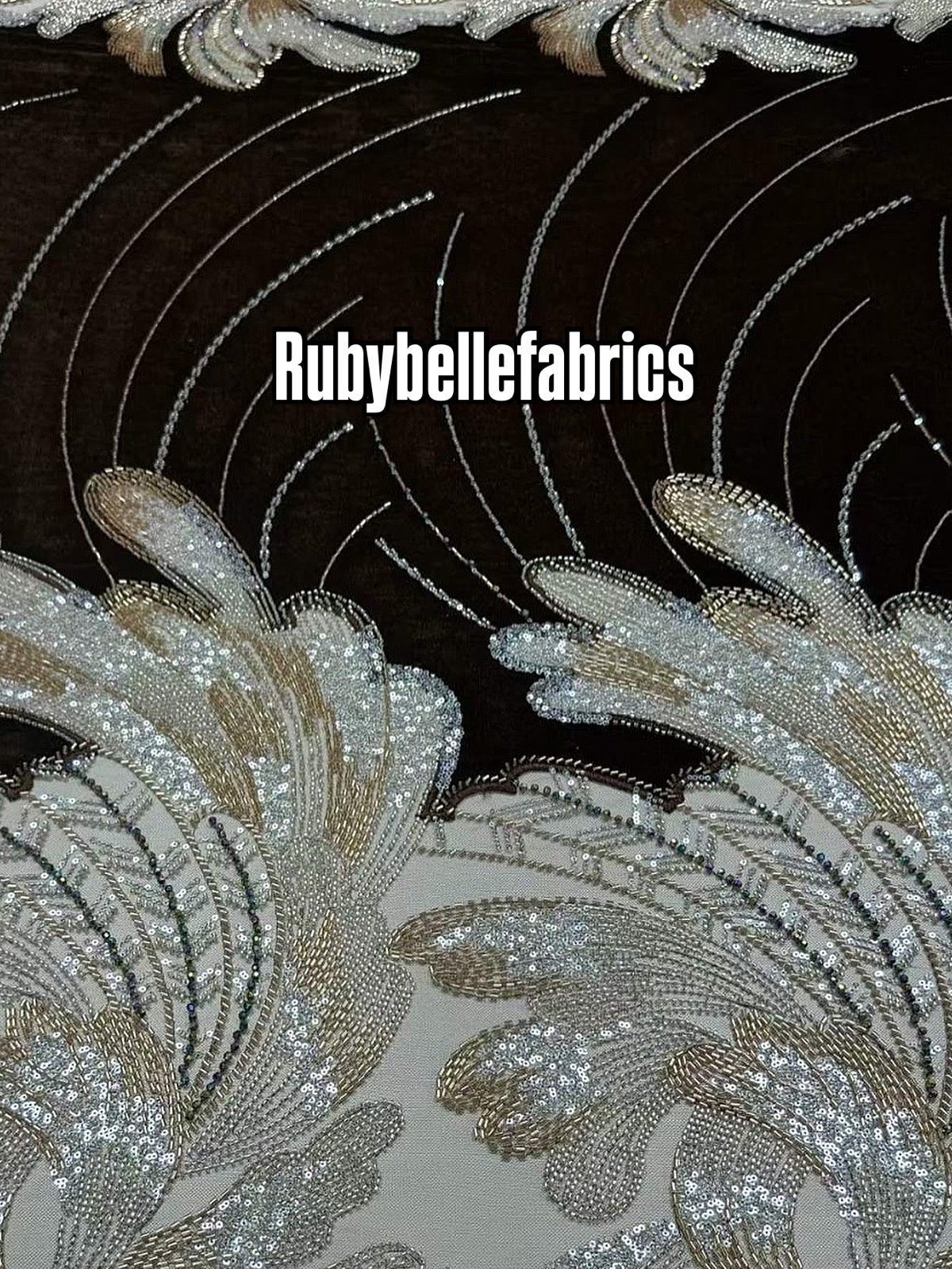 Ganic Luxury Floral Beaded Tulle Velvet Fabric