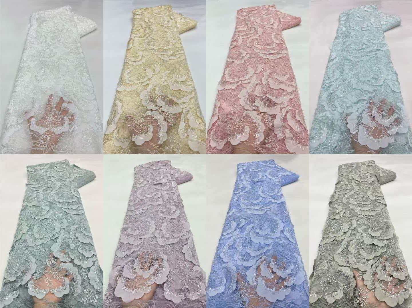 Tross 3D Floral Sequin beaded Net Fabric