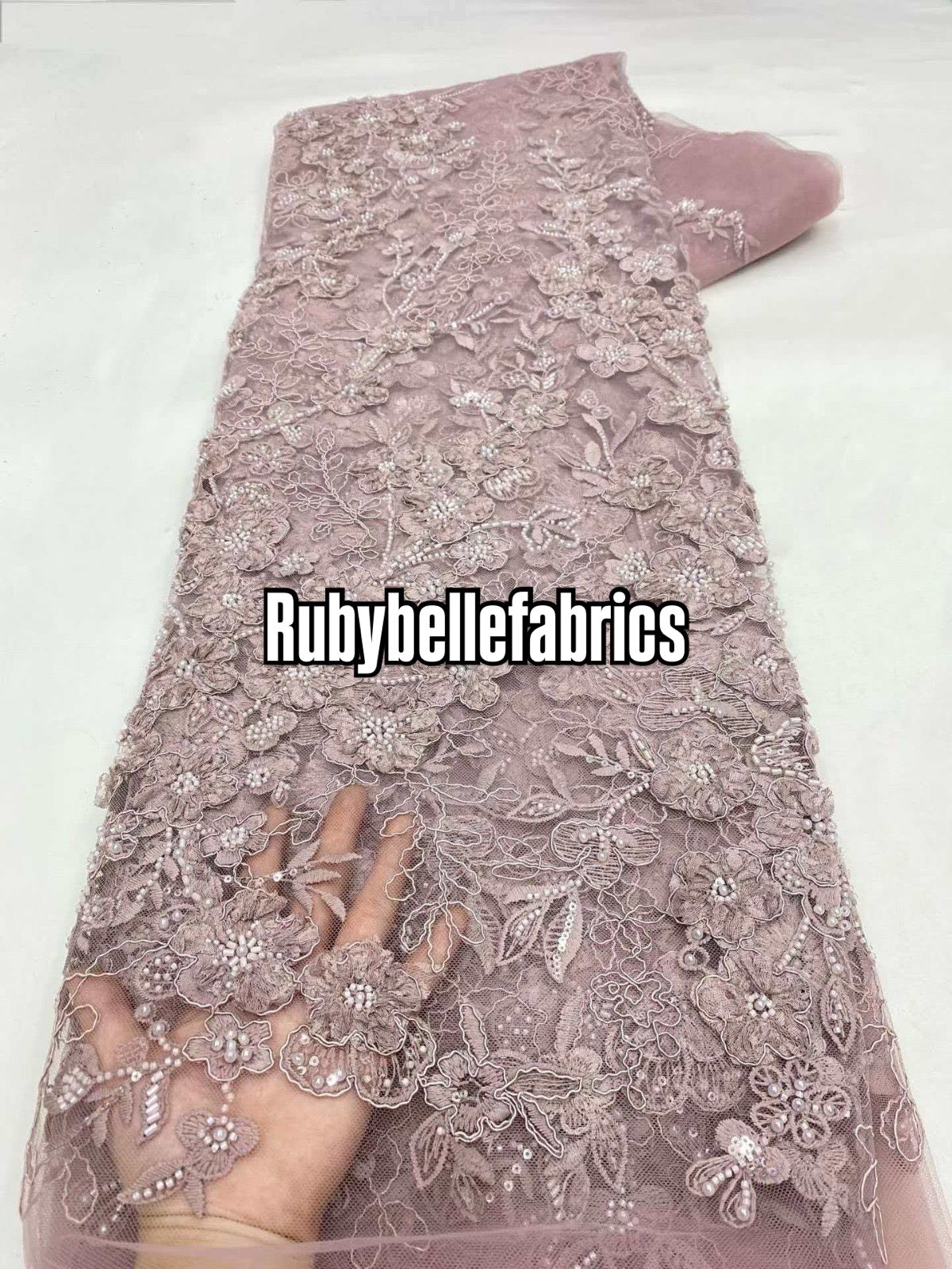 Rund Luxury 3D Floral Beaded Stone Fabric