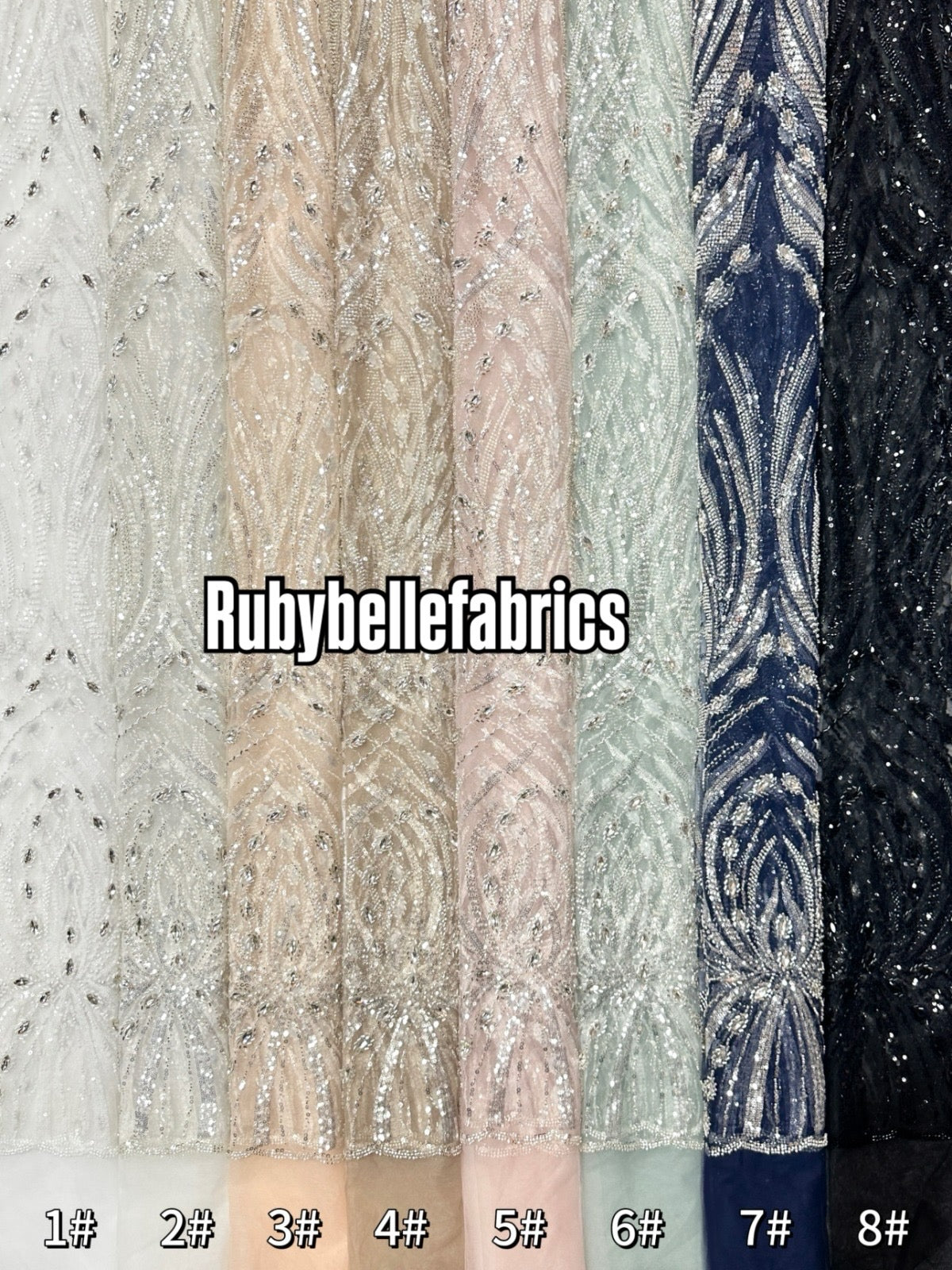 Arquise Crystal Beads Lace Fabric