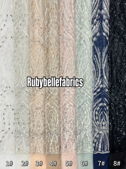 Arquise Crystal Beads Lace Fabric