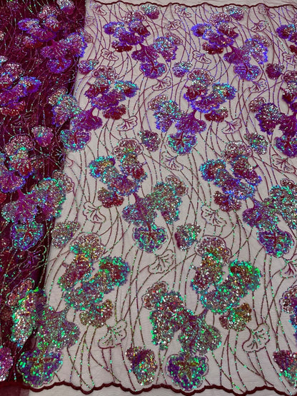 Gizelie French Lace Fabric - Burgundy/Deep Wine Magenta