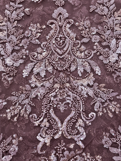 Suthe Luxury Beaded Fabric - Deep Mauve