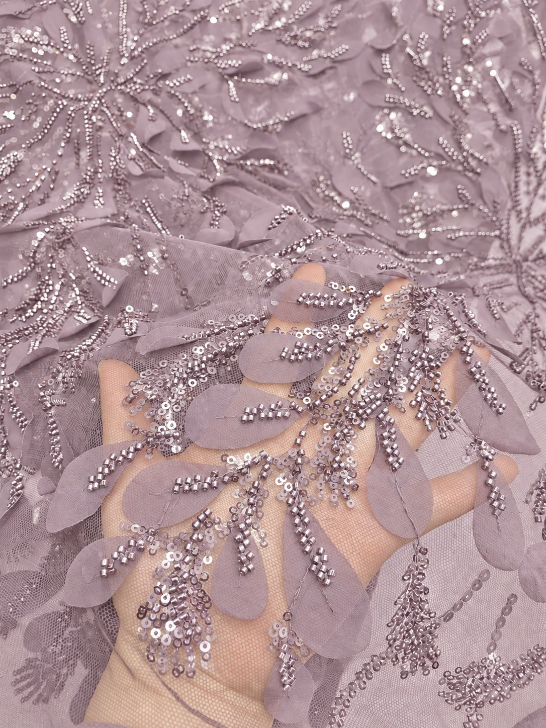 Ivea 3D Beaded Luxury Fabric - Mauve
