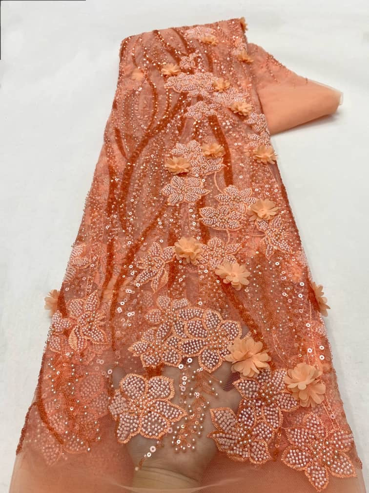 Gyatter 3D Beads Fabric - Peach/Orange