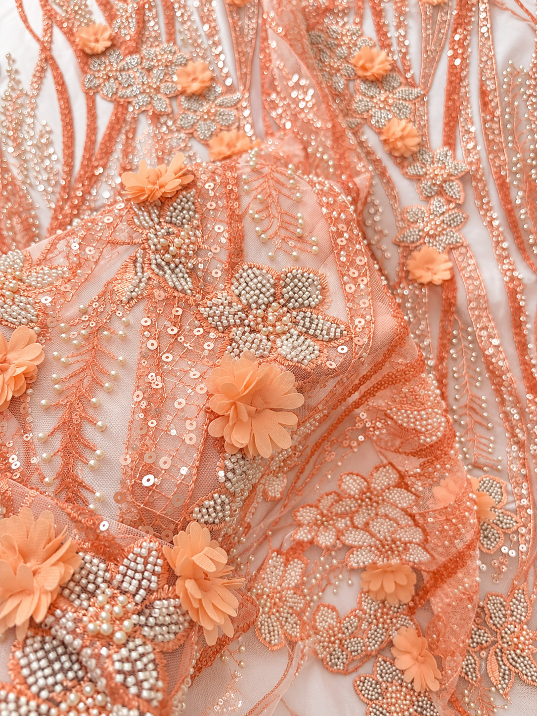Gyatter 3D Beads Fabric - Peach/Orange