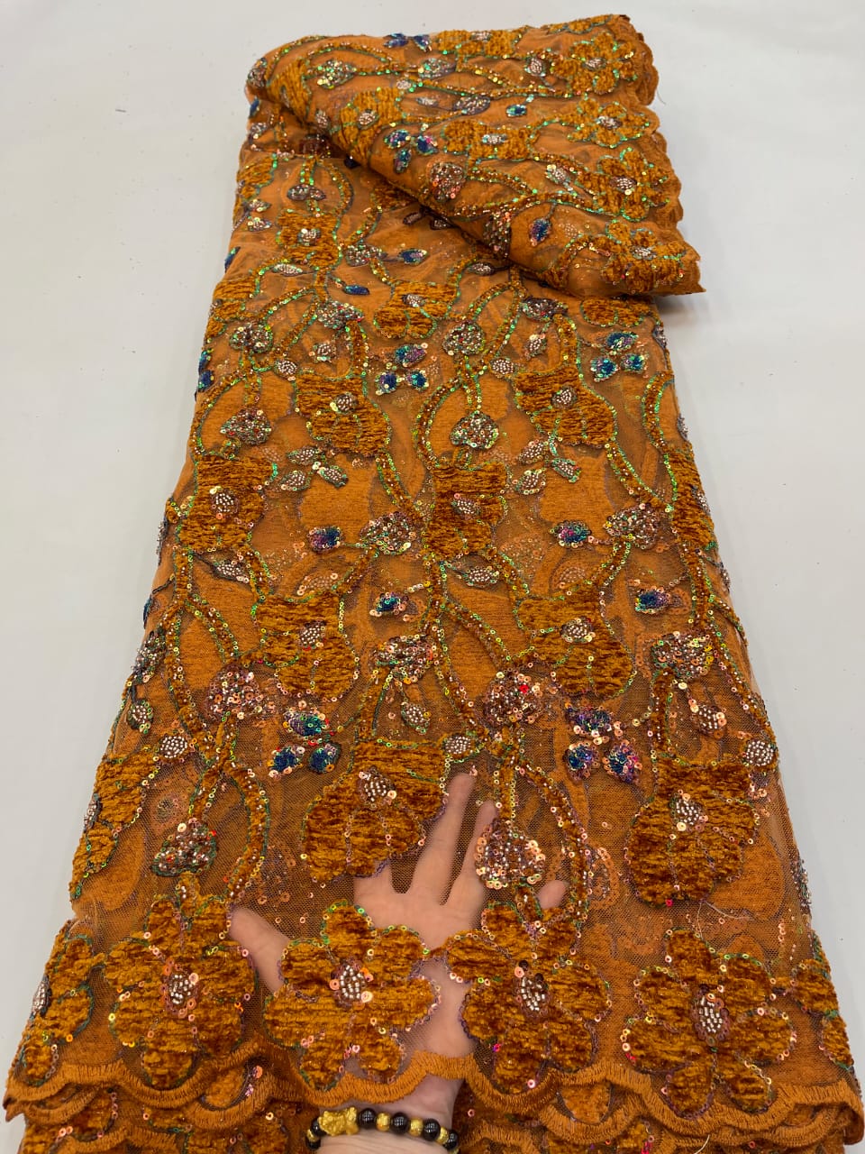 Huigt Velvet Sequin Fabric - Orange