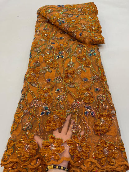 Huigt Velvet Sequin Fabric - Orange