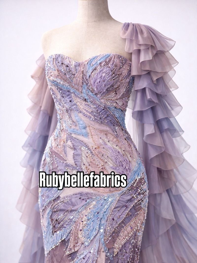 Estic swirling leaf motif couture fabric