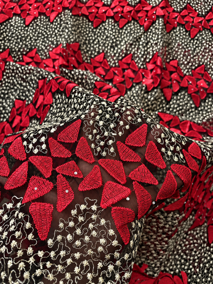 Sunderland Tulle Fabric - Red/Beige