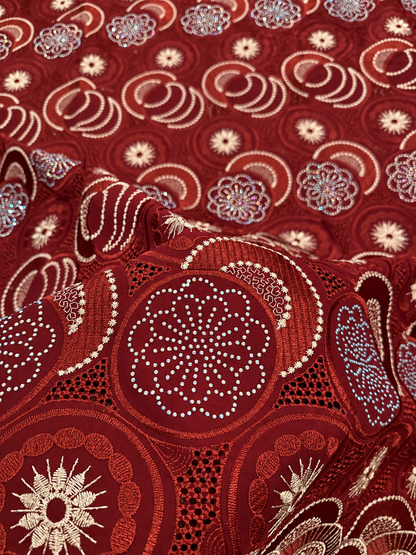 Ibble Circular Voile Fabric - Burgundy/Beige