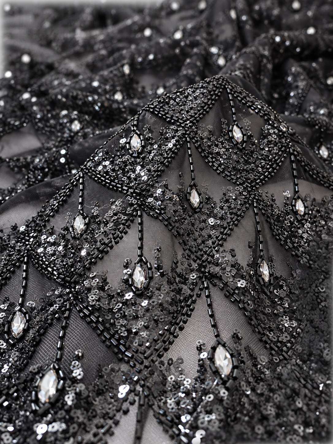 Nuixt Deluxe Luxury Beaded Fabric -Black