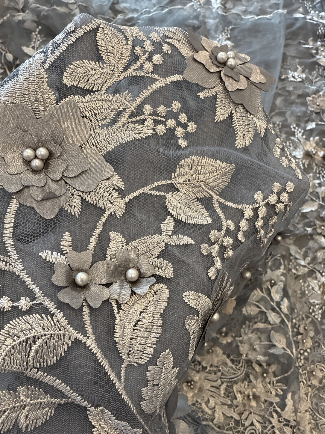 Ollo 3D Floral Fabric - Grey