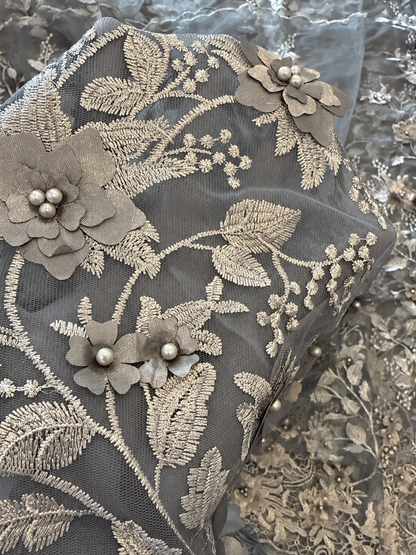 Ollo 3D Floral Fabric - Grey