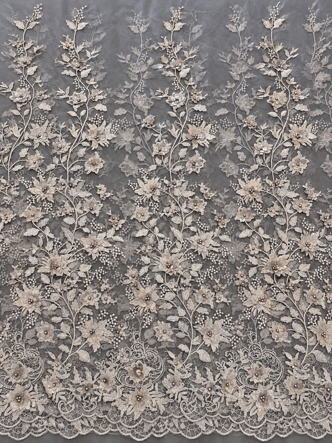 Ollo 3D Floral Fabric - Grey
