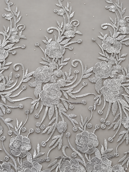 Trole Tulle Floral Fabric - Grey