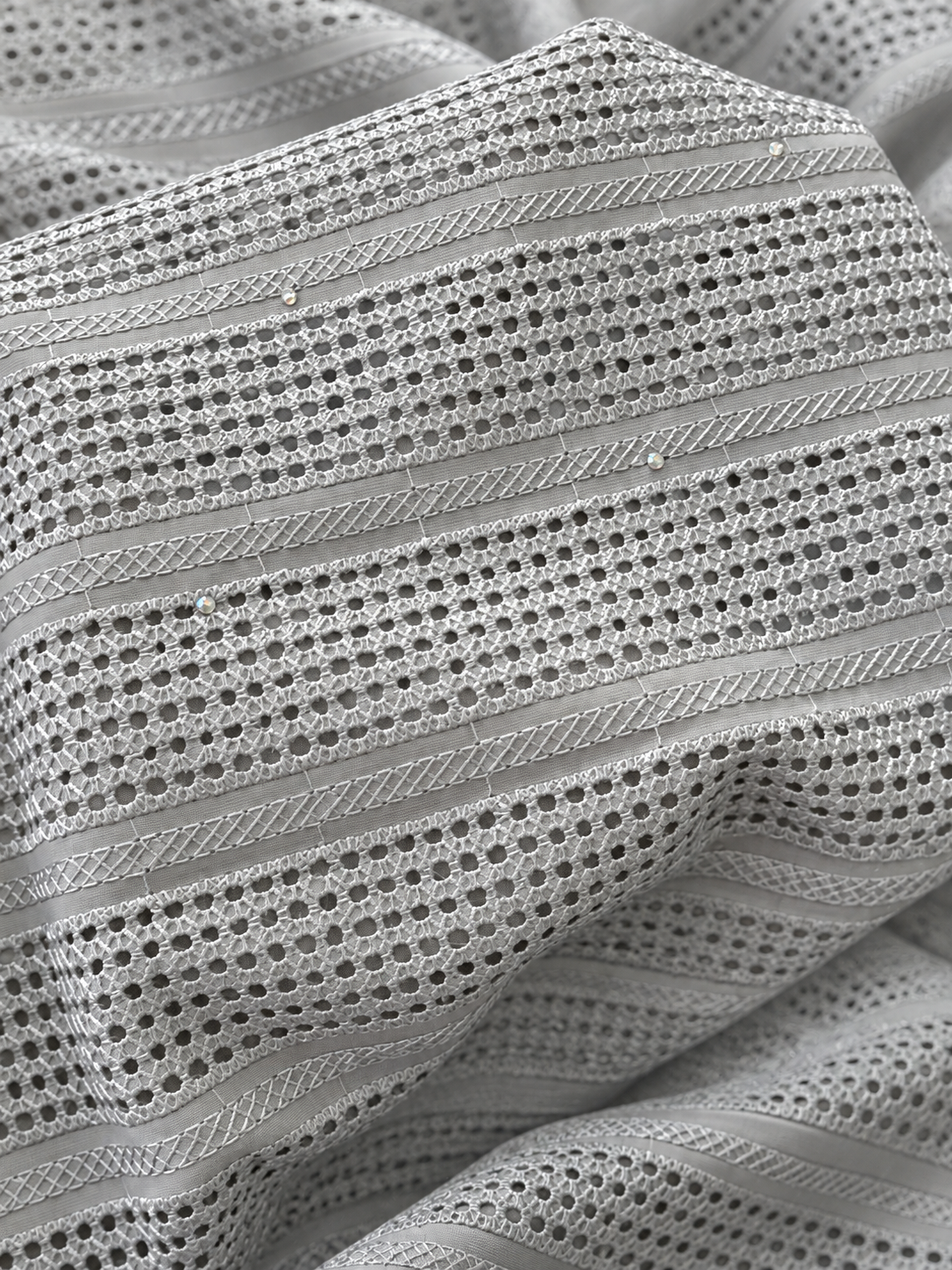Osint Silver Grey Geometric Eyelet Lace Fabric