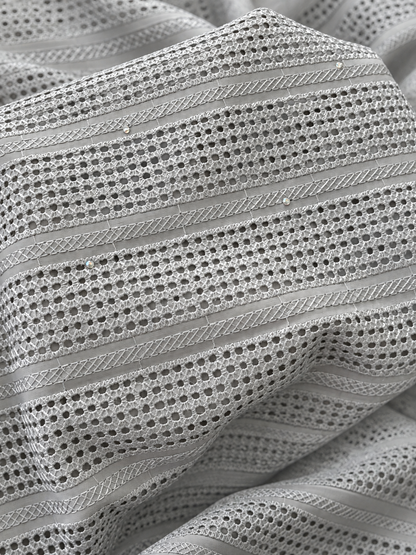 Osint Silver Grey Geometric Eyelet Lace Fabric