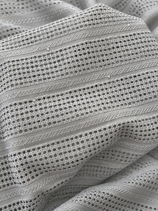 Osint Silver Grey Geometric Eyelet Lace Fabric