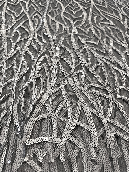 Zixule Silver Grey Sparkling Sequin Tulle Fabric