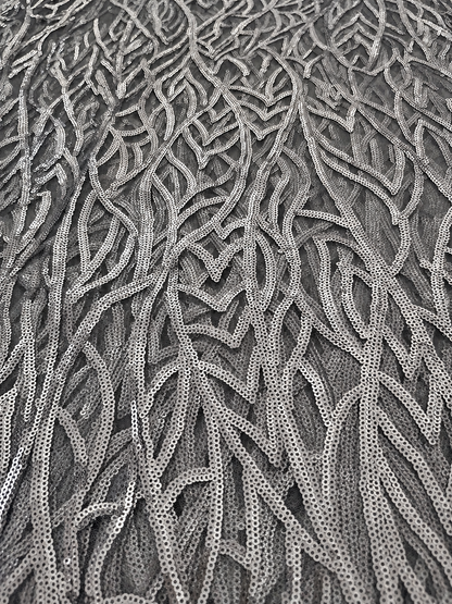 Zixule Silver Grey Sparkling Sequin Tulle Fabric