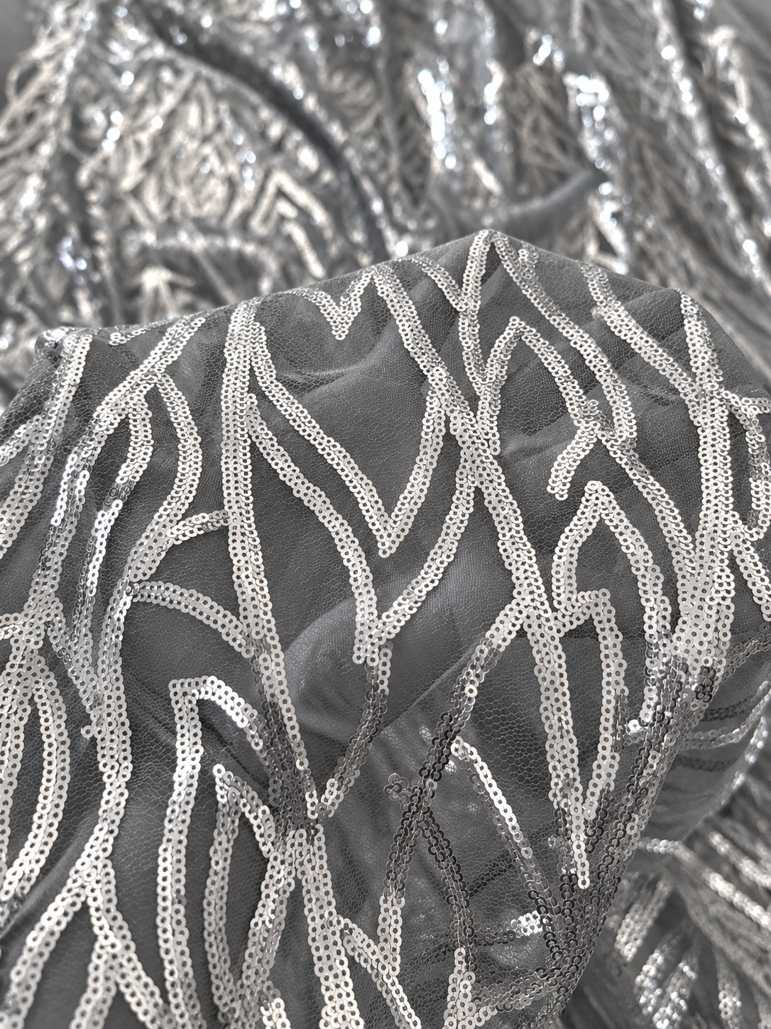 Zixule Silver Grey Sparkling Sequin Tulle Fabric