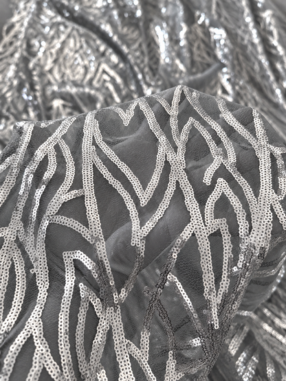 Zixule Silver Grey Sparkling Sequin Tulle Fabric