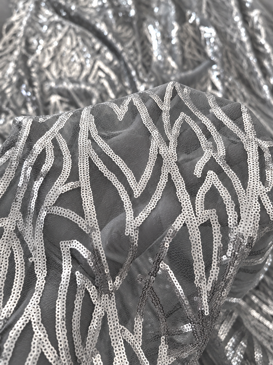 Zixule Silver Grey Sparkling Sequin Tulle Fabric