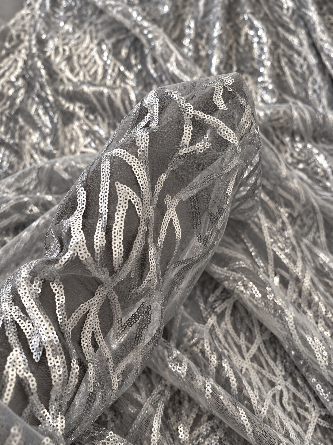 Zixule Silver Grey Sparkling Sequin Tulle Fabric