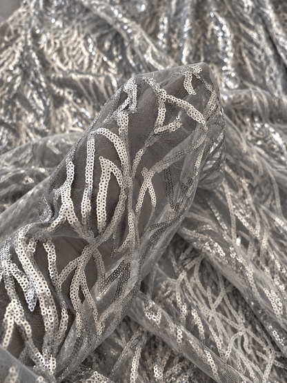 Zixule Silver Grey Sparkling Sequin Tulle Fabric