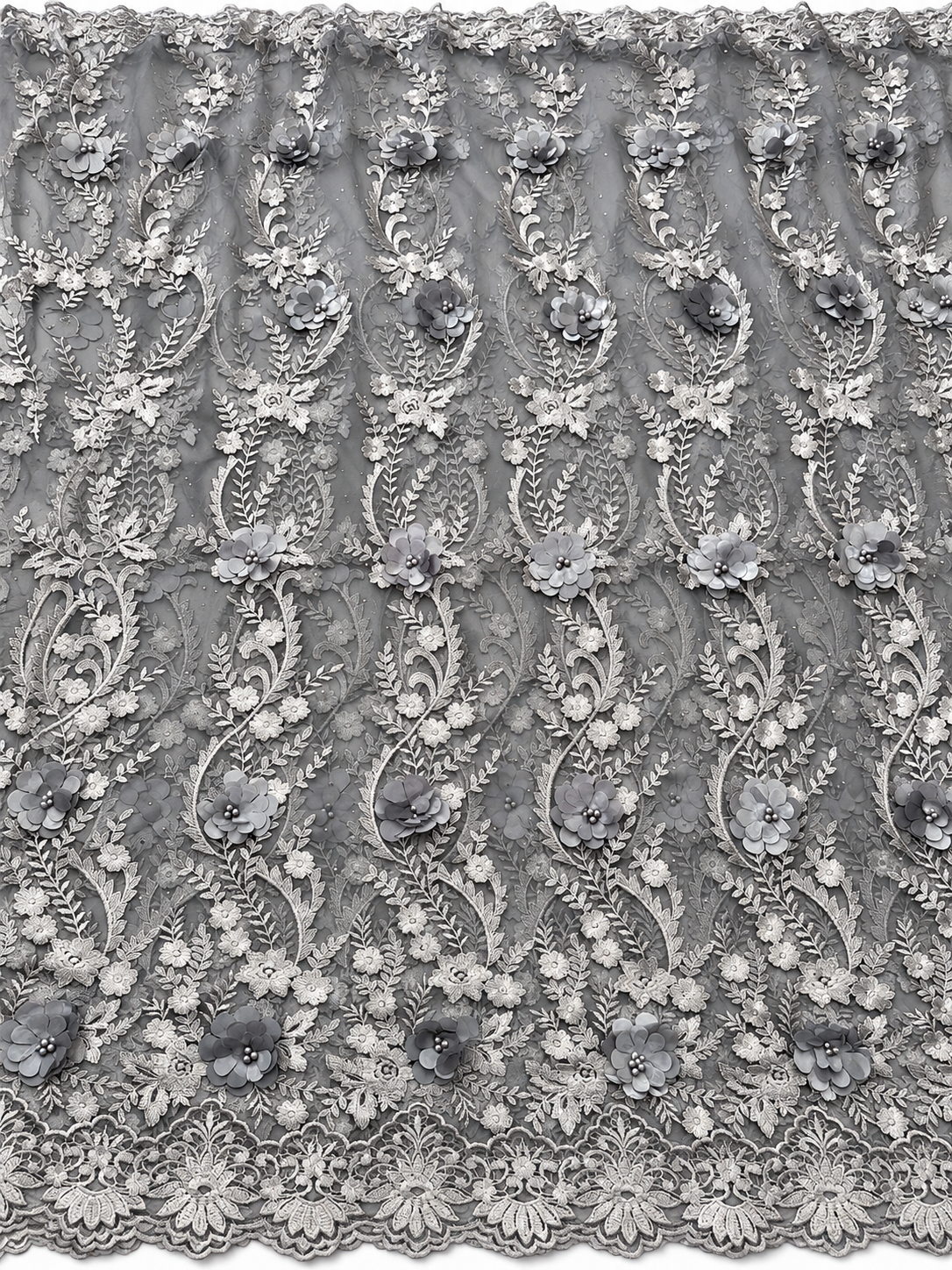 Homilo 3D Beaded Floral Fabric - Grey
