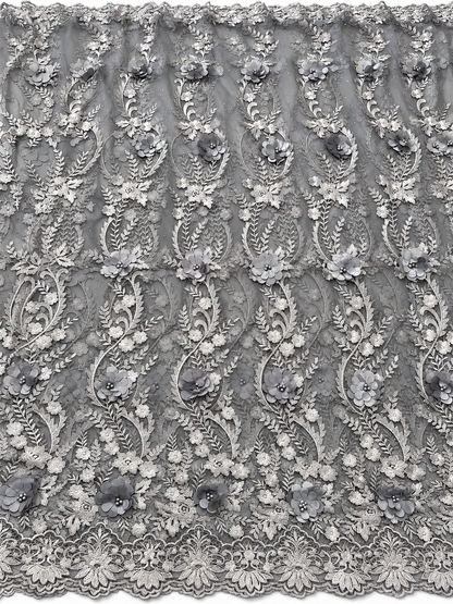 Homilo 3D Beaded Floral Fabric - Grey