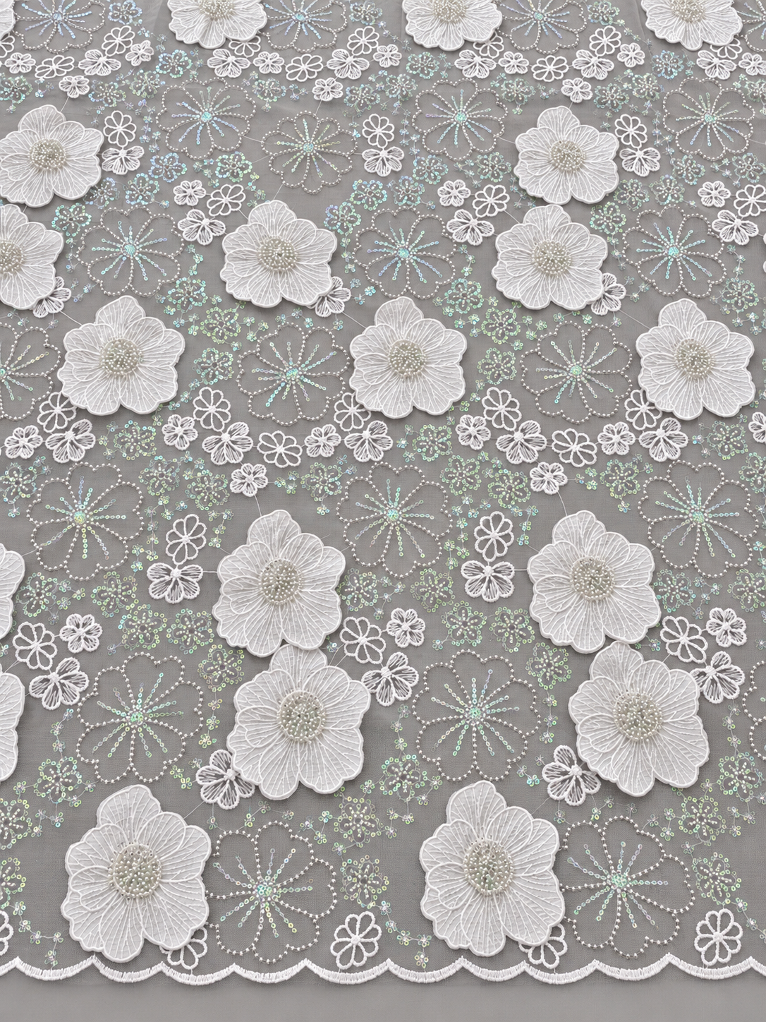 Lural 3D Luxury Floral Sequin Fabric - White