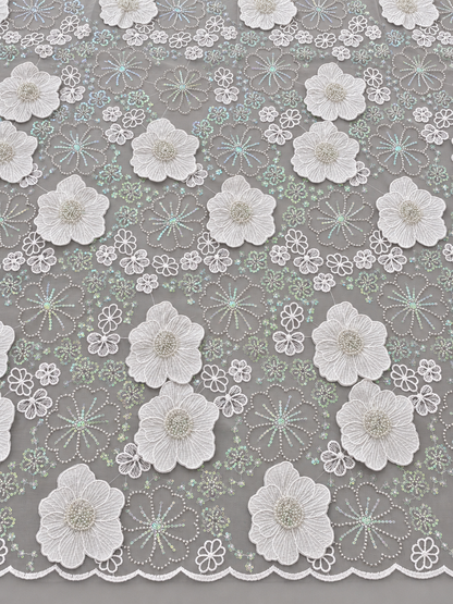Lural 3D Luxury Floral Sequin Fabric - White