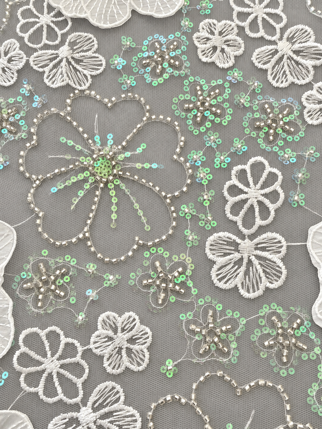 Lural 3D Luxury Floral Sequin Fabric - White